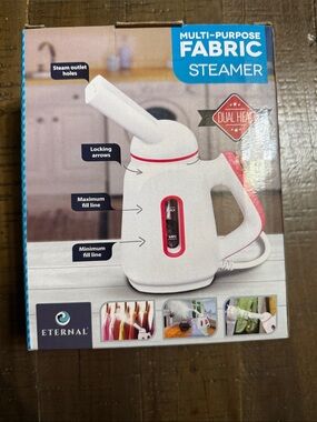 Eterna White Fabric Steamer with Red Accents